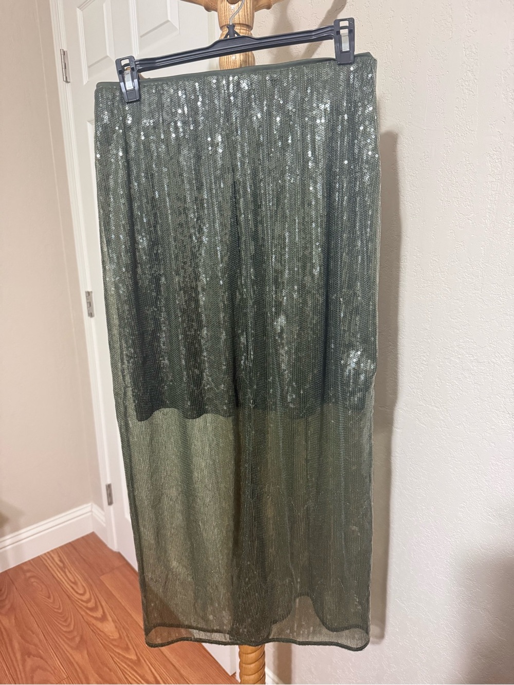 A New Day- Olive Green Sequin Maxi Skirt
